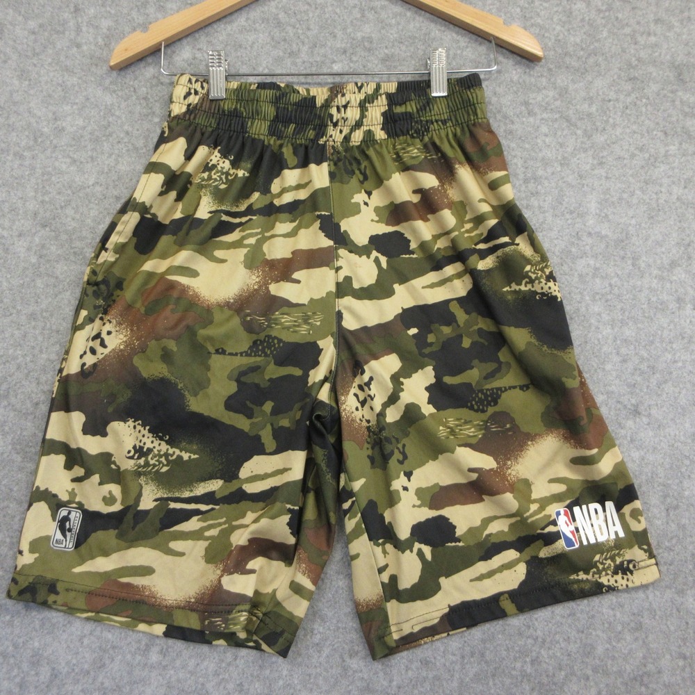 NBA Basketball Shorts Mens Small Green Camo Athletic Gym Mesh Pockets Camouflage
